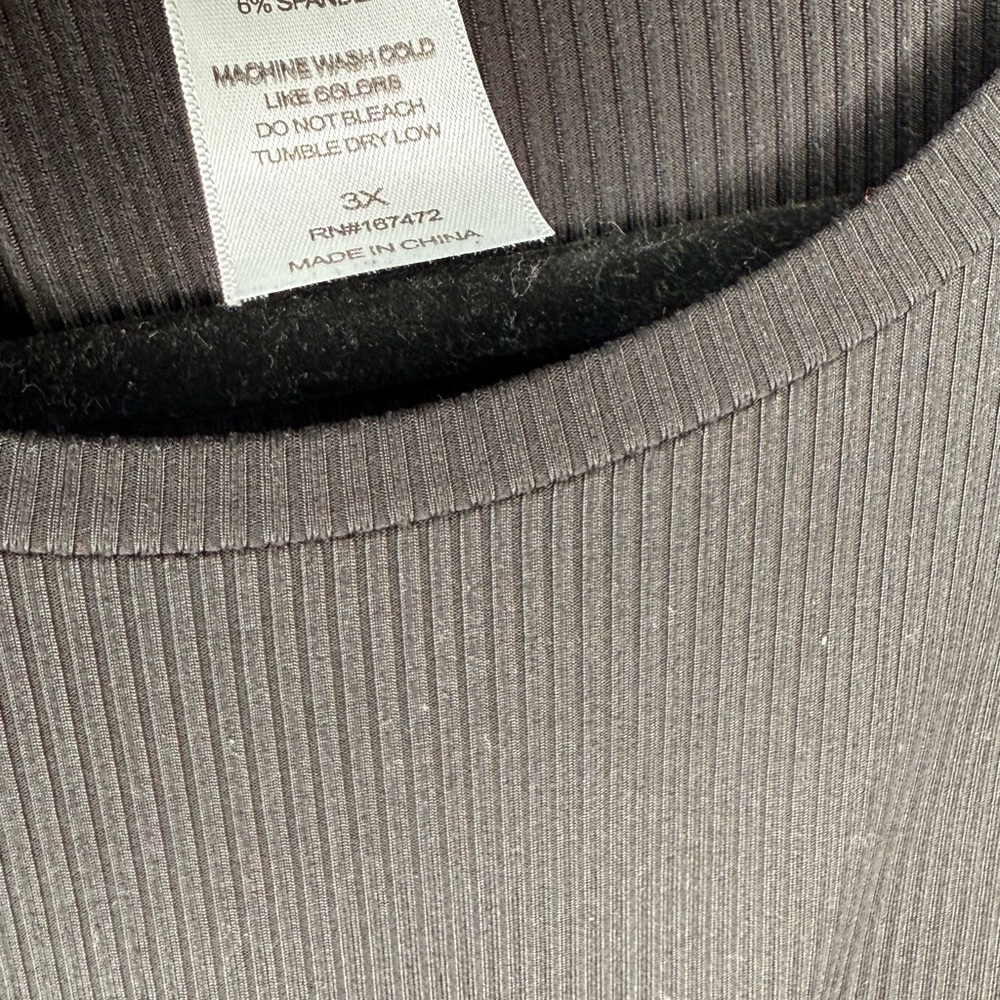 Black Ribbed Long Sleeve Top - 3X - Picture 3 of 4